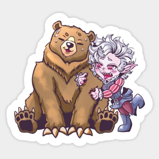 Chibi Astarion and bear - Baldurs Gate 3 Sticker